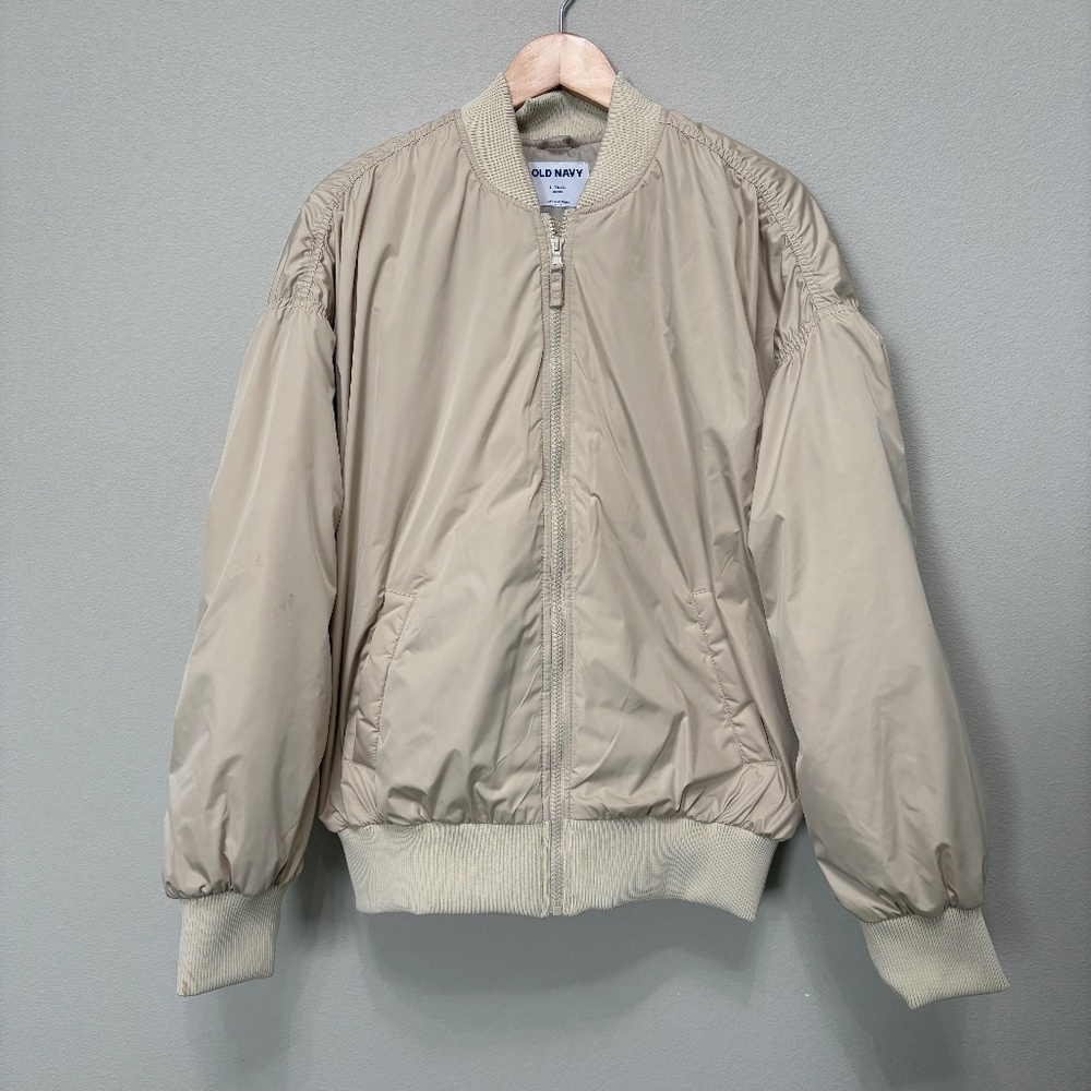 Old Navy Go-H2O Water Resistant Puffer Bomber Jacket Off White L Tall